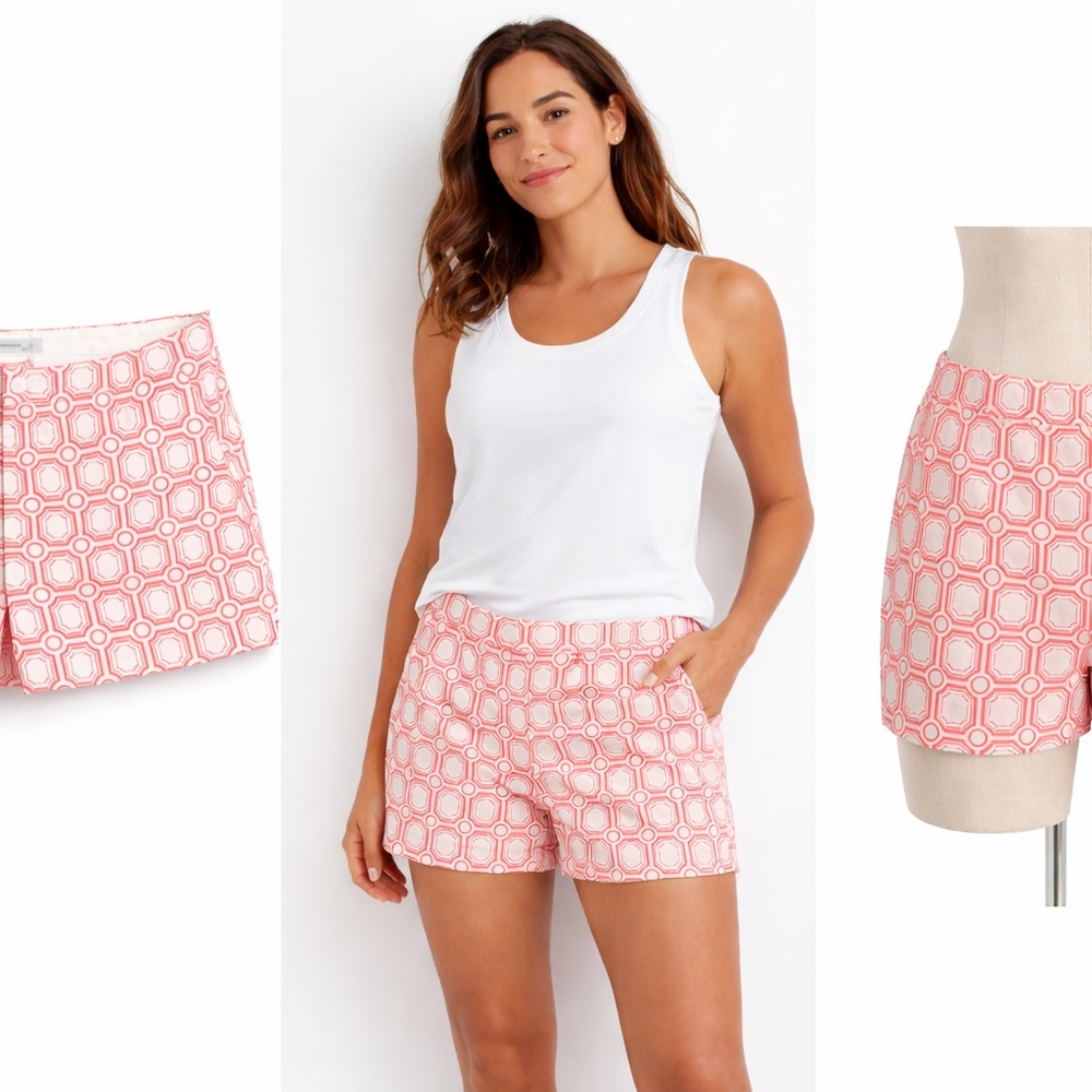 White and Tangerine Geometric Print Shorts